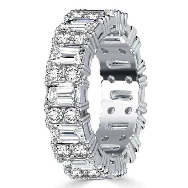 Round & Emerald Cut Cubic Zirconia Eternity Band Ring - Sterling Silver