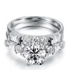 Sterling Silver Engagement Ring Set for Women - 2.00 CT Center Stone