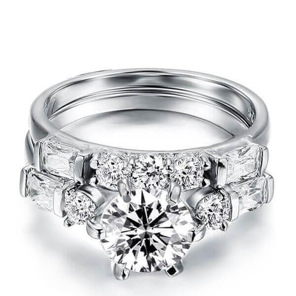 Sterling Silver Engagement Ring Set for Women - 2.00 CT Center Stone