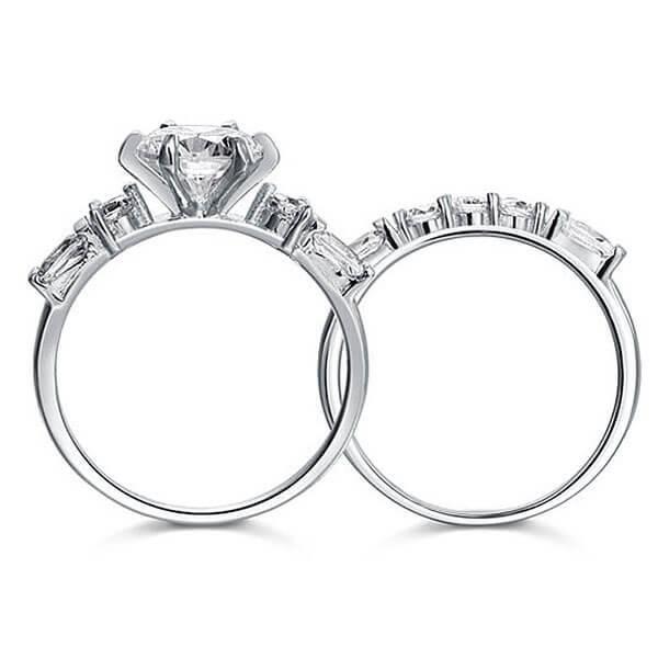 Sterling Silver Engagement Ring Set for Women - 2.00 CT Center Stone