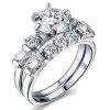 Sterling Silver Engagement Ring Set for Women - 2.00 CT Center Stone