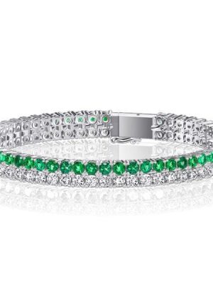 Double Row Emerald & White Sapphire Tennis Bracelet | Sterling Silver Plated | 10.80 CT. TW
