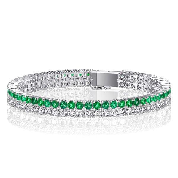 Double Row Emerald & White Sapphire Tennis Bracelet | Sterling Silver Plated | 10.80 CT. TW