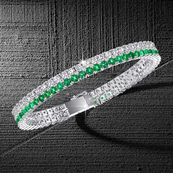 Double Row Emerald & White Sapphire Tennis Bracelet | Sterling Silver Plated | 10.80 CT. TW