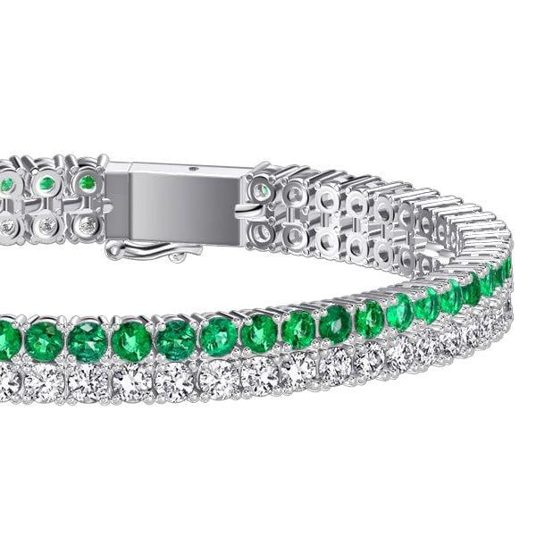 Double Row Emerald & White Sapphire Tennis Bracelet | Sterling Silver Plated | 10.80 CT. TW