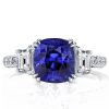 Cushion Cut Created Sapphire Three Stone Engagement Ring in Sterling Silver