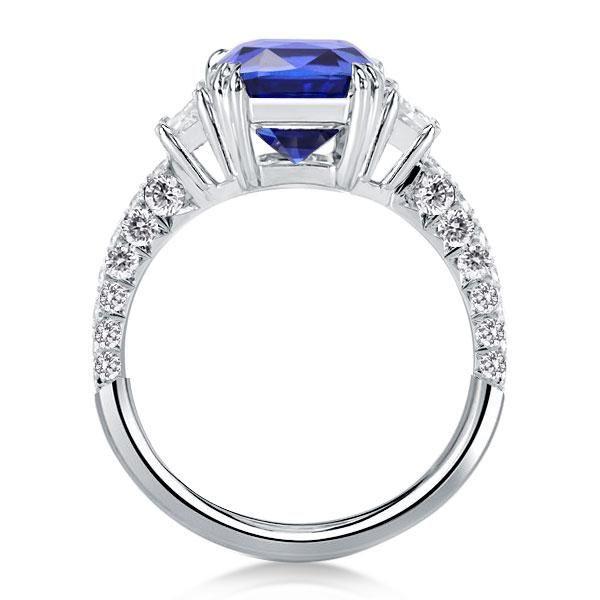Cushion Cut Created Sapphire Three Stone Engagement Ring in Sterling Silver