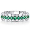 Emerald and Sapphire Eternity Band Ring in 925 Sterling Silver with Baguette Edge Accents