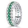 Emerald and Sapphire Eternity Band Ring in 925 Sterling Silver with Baguette Edge Accents