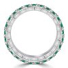 Emerald and Sapphire Eternity Band Ring in 925 Sterling Silver with Baguette Edge Accents