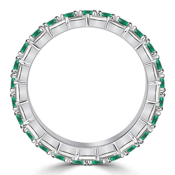 Emerald and Sapphire Eternity Band Ring in 925 Sterling Silver with Baguette Edge Accents