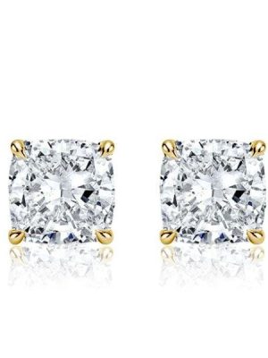 18K Gold Plated Cushion Cut Stud Earrings 2.00 CT. Sterling Silver