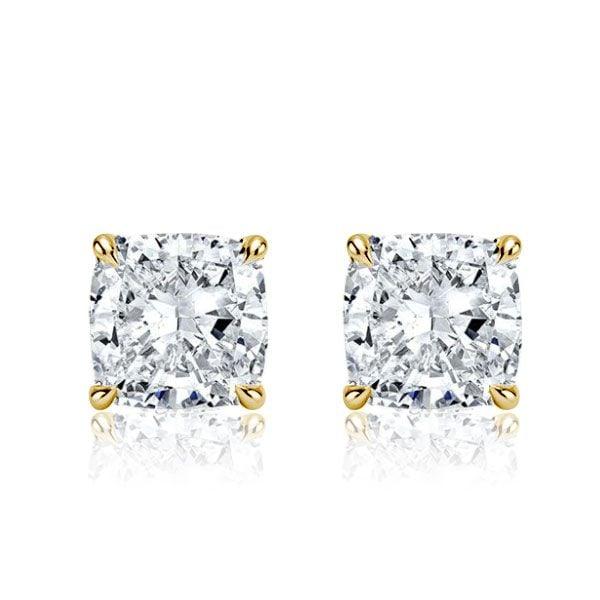18K Gold Plated Cushion Cut Stud Earrings 2.00 CT. Sterling Silver
