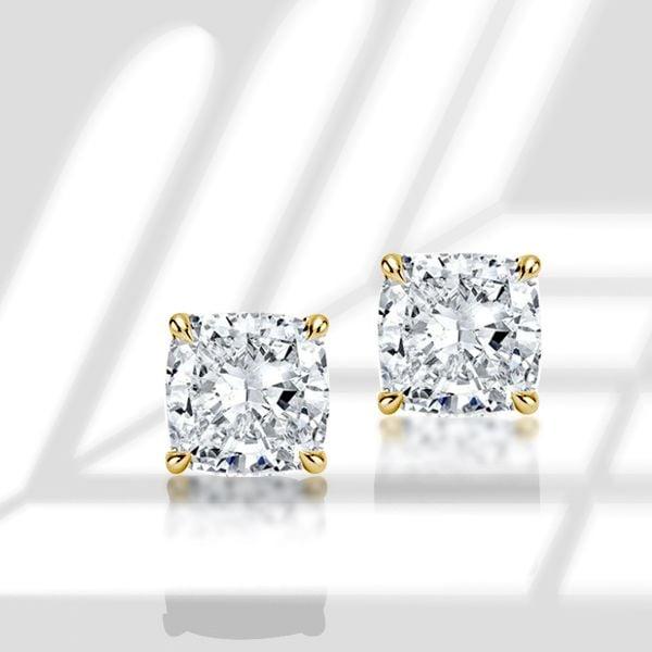 18K Gold Plated Cushion Cut Stud Earrings 2.00 CT. Sterling Silver