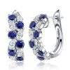 Blue Sapphire Marquise Cluster Hoop Earrings - Sterling Silver