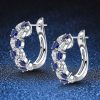 Blue Sapphire Marquise Cluster Hoop Earrings - Sterling Silver