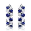 Blue Sapphire Marquise Cluster Hoop Earrings - Sterling Silver