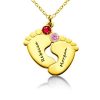 Personalized Baby Feet Necklace with Birthstones - 18K Gold Plated Sterling Silver