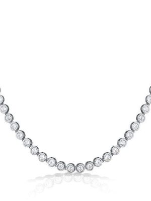 Sterling Silver 2.5mm Round Cut Bezel Set Tennis Necklace - 16-22 Inch