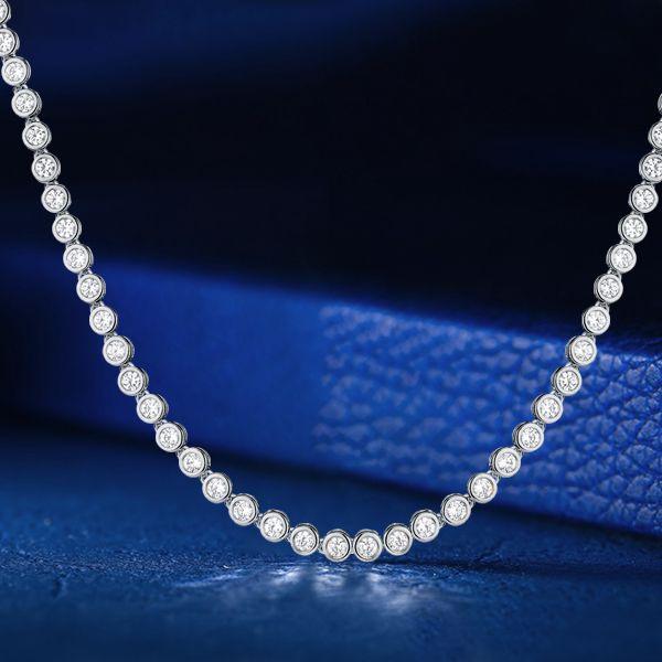 Sterling Silver 2.5mm Round Cut Bezel Set Tennis Necklace - 16-22 Inch