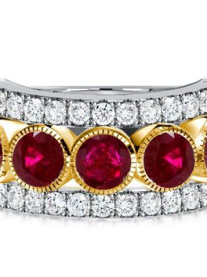 Ruby & Milgrain Sterling Silver Half Eternity Wedding Band (3.28 CTW)