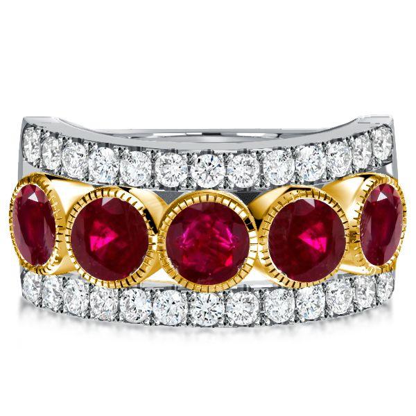 Ruby & Milgrain Sterling Silver Half Eternity Wedding Band (3.28 CTW)