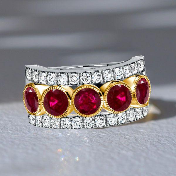 Ruby & Milgrain Sterling Silver Half Eternity Wedding Band (3.28 CTW)
