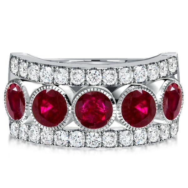 Ruby & Milgrain Sterling Silver Half Eternity Wedding Band (3.28 CTW)