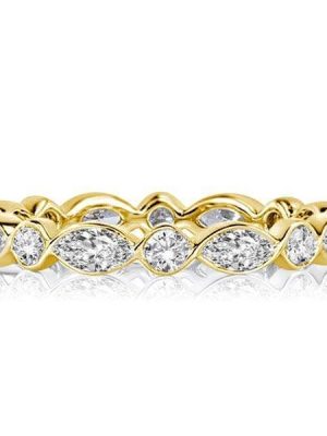 18K Gold Plated Sterling Silver Wedding Band with Round & Marquise White Sapphire