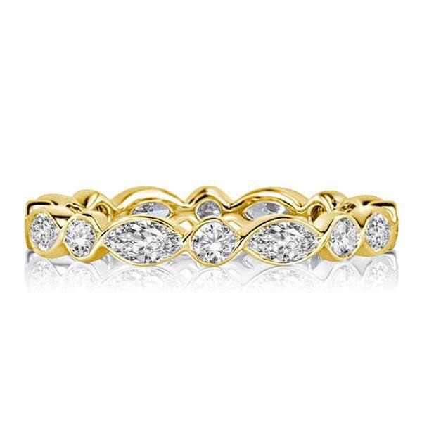 18K Gold Plated Sterling Silver Wedding Band with Round & Marquise White Sapphire