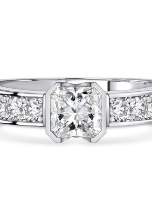 MV-FBBEC711AF08-1 Princess Cut White Sapphire Engagement Ring in Rhodium Plated 925 Sterling Silver