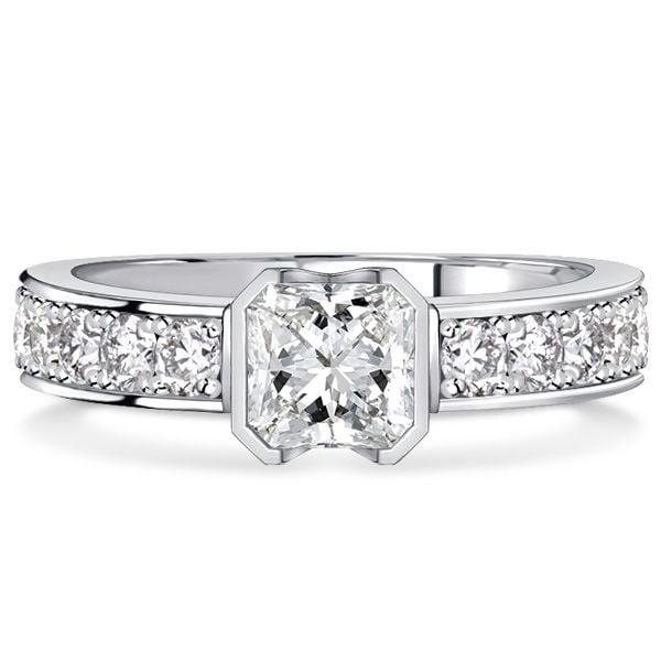 Princess Cut White Sapphire Engagement Ring in Rhodium Plated 925 Sterling Silver