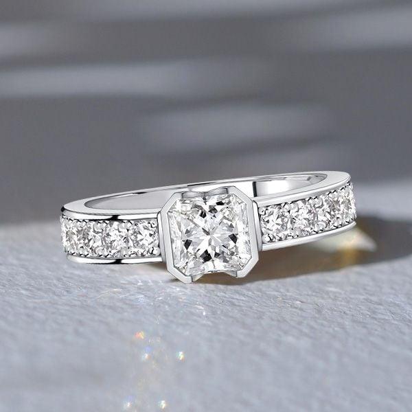 Princess Cut White Sapphire Engagement Ring in Rhodium Plated 925 Sterling Silver