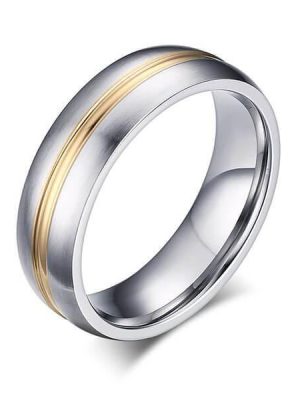 Two-Tone Titanium Steel Wedding Band for Men - Yellow & Silver
