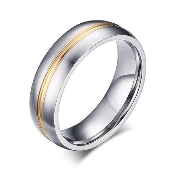 Two-Tone Titanium Steel Wedding Band for Men - Yellow & Silver