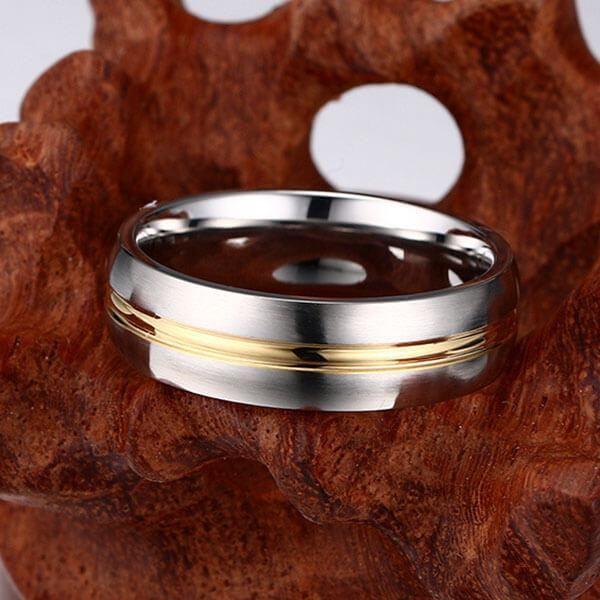 Two-Tone Titanium Steel Wedding Band for Men - Yellow & Silver