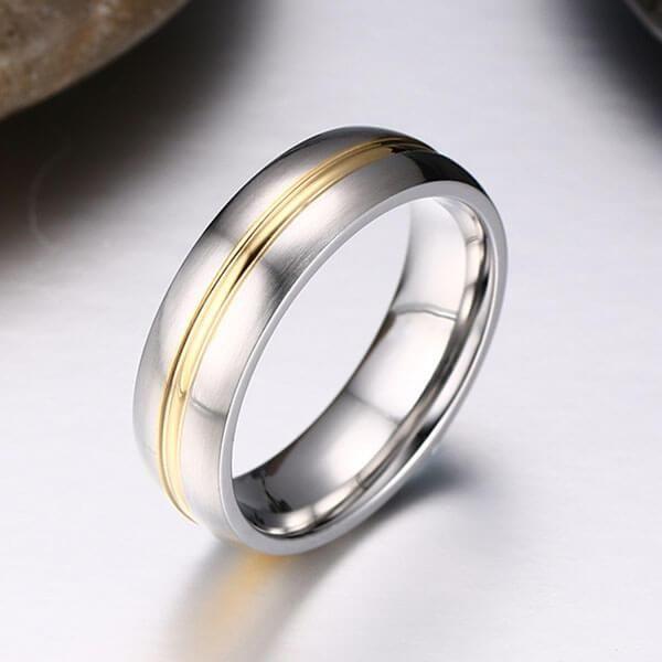 Two-Tone Titanium Steel Wedding Band for Men - Yellow & Silver