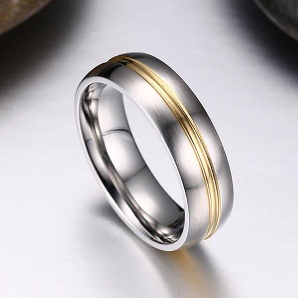 Two-Tone Titanium Steel Wedding Band for Men - Yellow & Silver