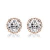 18K Rose Gold Plated Sterling Silver Vintage Round Cut Stud Earrings (7mm)