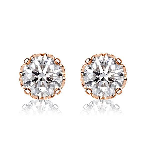 18K Rose Gold Plated Sterling Silver Vintage Round Cut Stud Earrings (7mm)