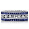 Milgrain Blue Sapphire Eternity Band - Sterling Silver Wedding Ring for Women