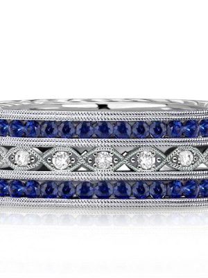 Milgrain Blue Sapphire Eternity Band - Sterling Silver Wedding Ring for Women