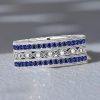 Milgrain Blue Sapphire Eternity Band - Sterling Silver Wedding Ring for Women