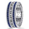 Milgrain Blue Sapphire Eternity Band - Sterling Silver Wedding Ring for Women