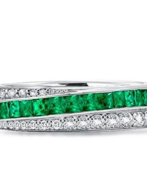 Eternity Wedding Band 2.10 CT. TW. Emerald & Princess Cut Green Stones Sterling Silver