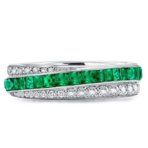 Eternity Wedding Band 2.10 CT. TW. Emerald & Princess Cut Green Stones Sterling Silver