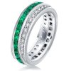 Eternity Wedding Band 2.10 CT. TW. Emerald & Princess Cut Green Stones Sterling Silver