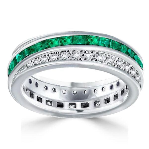 Eternity Wedding Band 2.10 CT. TW. Emerald & Princess Cut Green Stones Sterling Silver