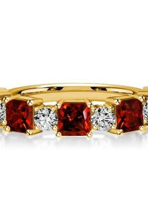 18K Gold Plated Sterling Silver Princess Cut Garnet Half Eternity Band Ring (2.19 CTW)