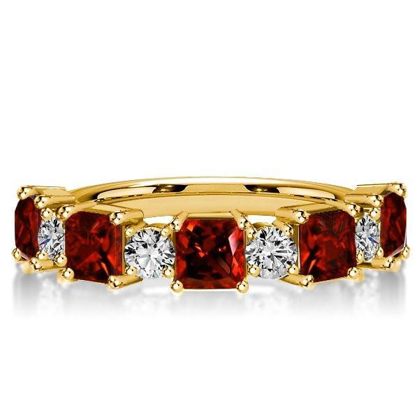 18K Gold Plated Sterling Silver Princess Cut Garnet Half Eternity Band Ring (2.19 CTW)